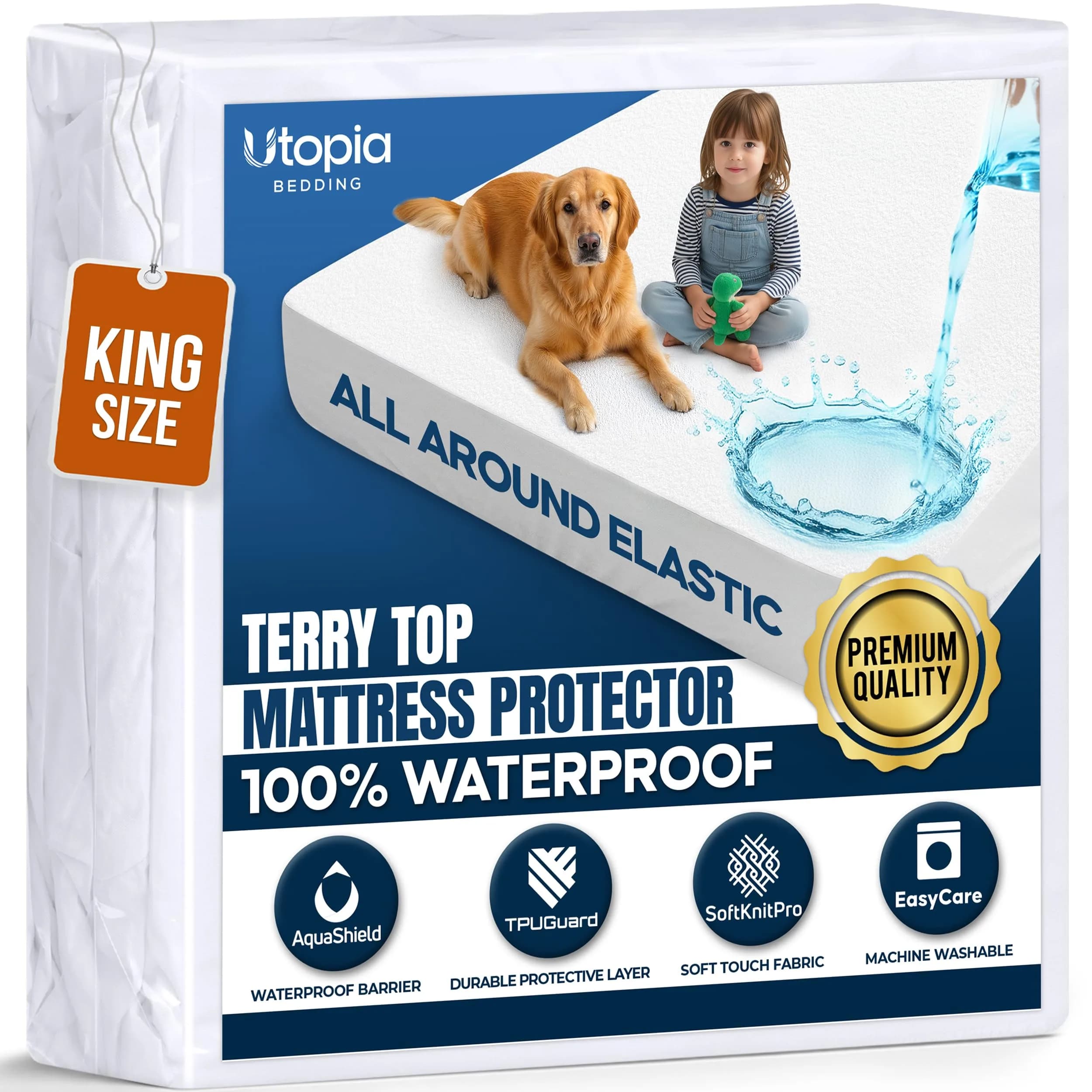 Utopia Bedding Waterproof King Size Mattress Protector 78x80x17 Inches | Breathable Terry Top, Deep Pocket