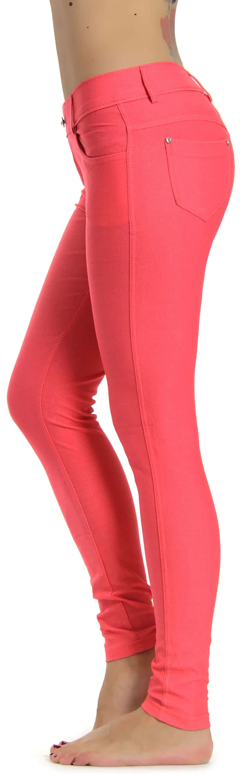 Prolific Health Women's Jean Look Jeggings Tights Many Colors Spandex Leggings Pants | Slim Fit, Breathable Cotton-Polyester-Spandex Blend (Coral)