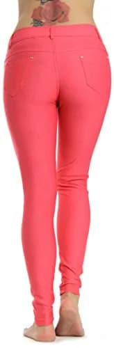 Prolific Health Women's Jean Look Jeggings Tights Many Colors Spandex Leggings Pants | Slim Fit, Breathable Cotton-Polyester-Spandex Blend (Coral) thumbnail 3