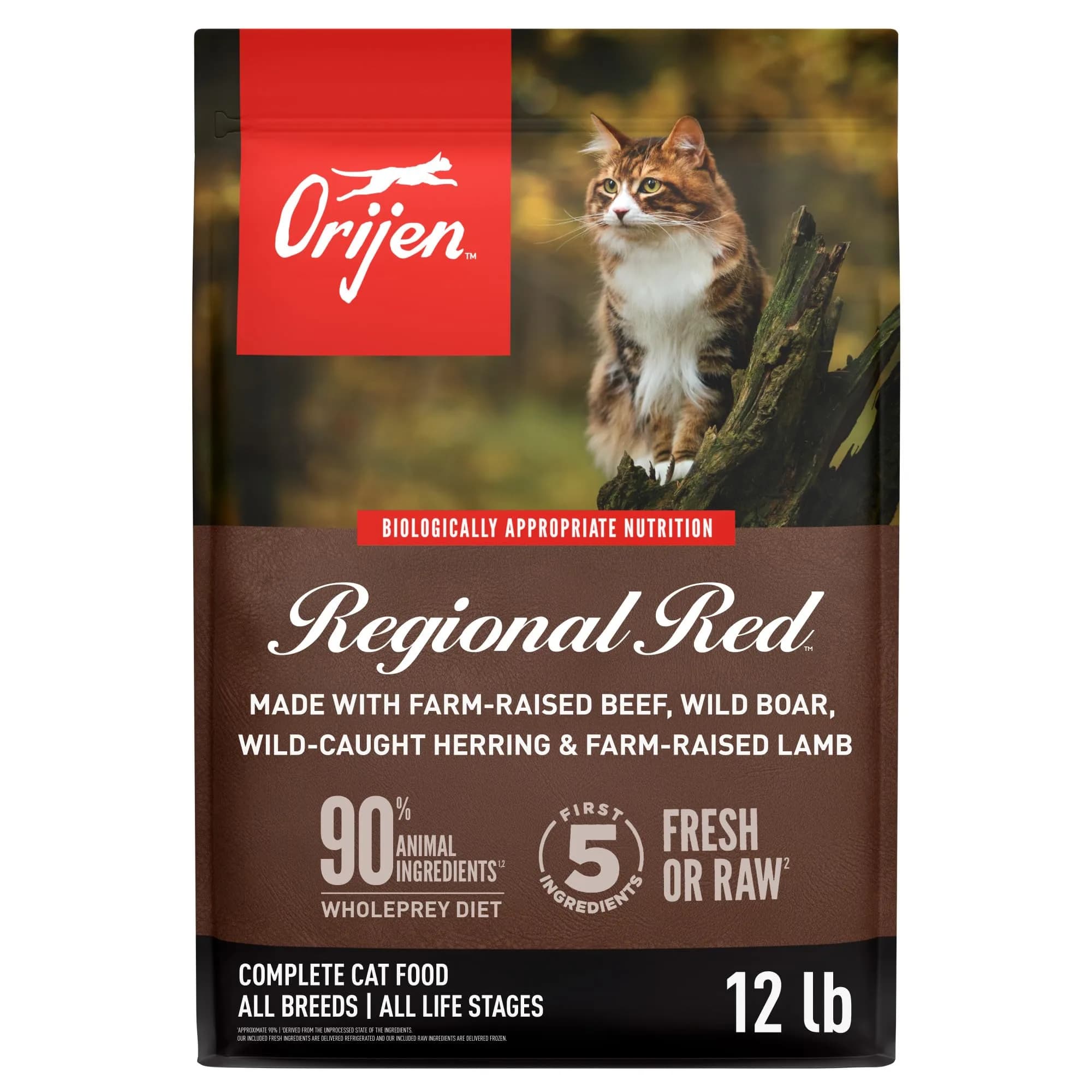 ORIJEN Original Grain-Free Dry Cat Food 5.51 kg (12 lb) | High Protein Biologically Appropriate Formula — Regional Red Recipe / 12 Pound