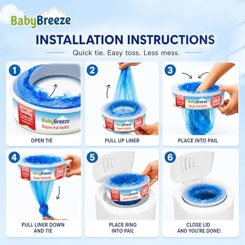 BabyBreeze Diaper Pail Refill Bags Compatible with Playtex Diaper Genie Pails Odor Absorbing 280 Count | Reliable Odor Containment thumbnail 3