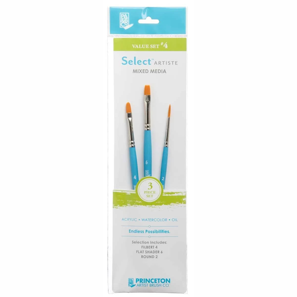 Princeton Select Artiste Brush Set No. 4, Synthetic, 3 Piece | Artist Quality for Acrylic, Oil & Watercolor