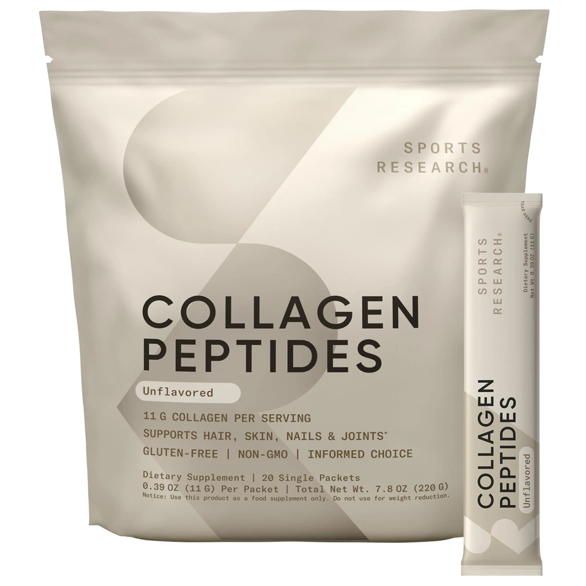 Sports Research Unflavored Collagen Peptides Protein Powder, 7.8oz | High Protein Nutritional Supplement for Wellness - main product image