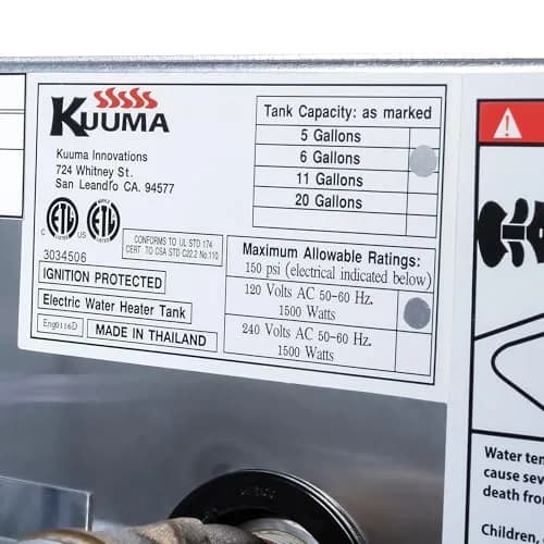 Kuuma Marine Water Heater 120V | 6 Gallon Capacity, Gray, Side Mount, Front Exchange thumbnail 2