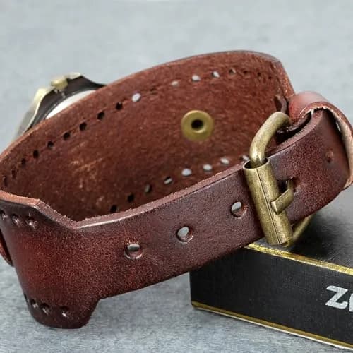 Avaner Vintage Bronze Leather Watch | Retro Steampunk Wide Cuff Analog Quartz Wrist Watch for Men & Women (38mm Case, Brown) thumbnail 3