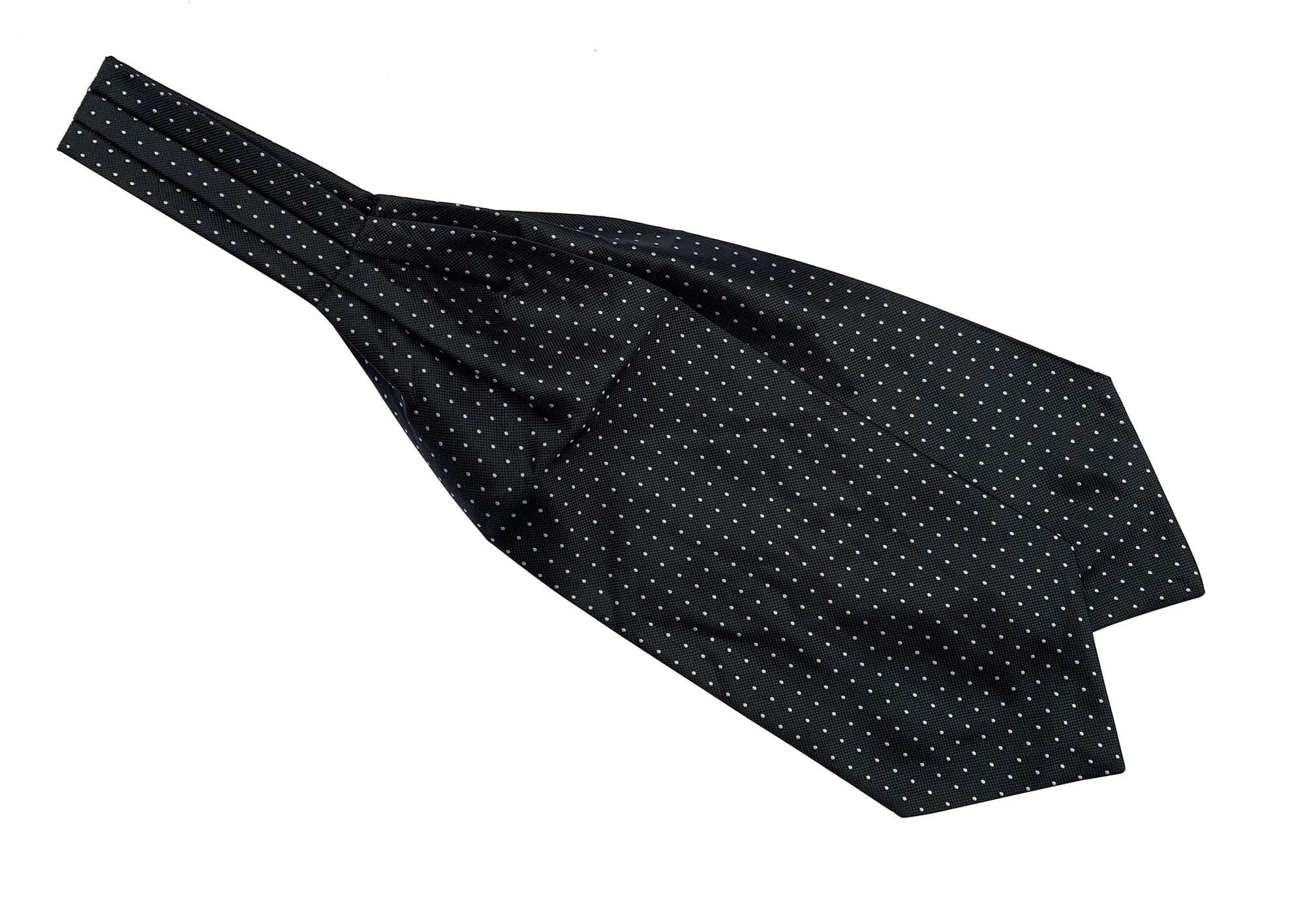 Secdtie Men's Black Plaid Dot 100% Silk Jacquard Woven Self Cravat Tie Ascot | Elegant Formal & Casual Accessory