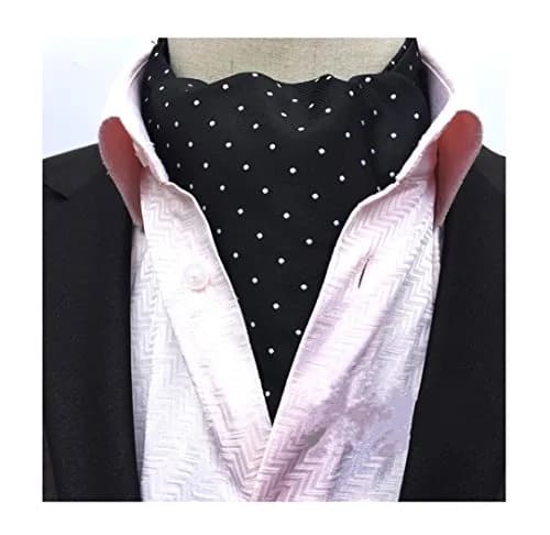 Secdtie Men's Black Plaid Dot 100% Silk Jacquard Woven Self Cravat Tie Ascot | Elegant Formal & Casual Accessory thumbnail 2