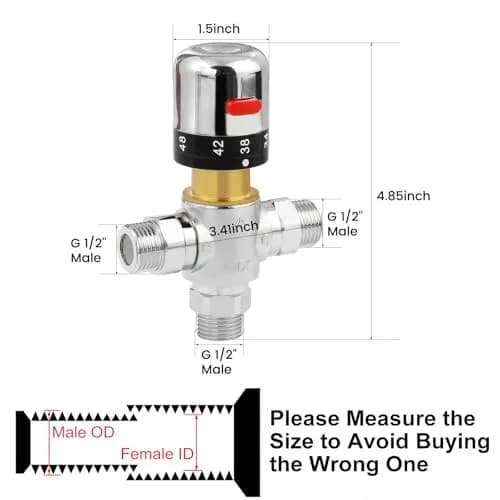 Fyeer Thermostatic Mixing Valve DN15 G1/2" Brass with Plastic Knob | Temperature Control Anti Scald thumbnail 6