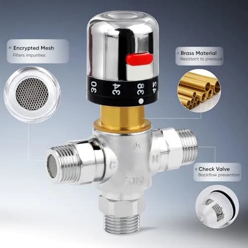Fyeer Thermostatic Mixing Valve DN15 G1/2" Brass with Plastic Knob | Temperature Control Anti Scald thumbnail 2