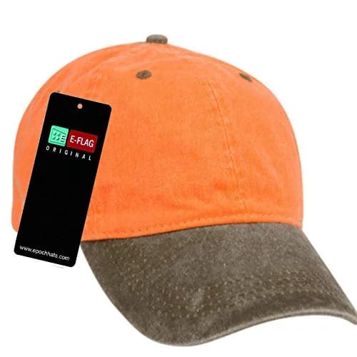 E-Flag Pigment Dyed Washed Cotton Cap - Adjustable Baseball Style in Orange/Brown thumbnail 4