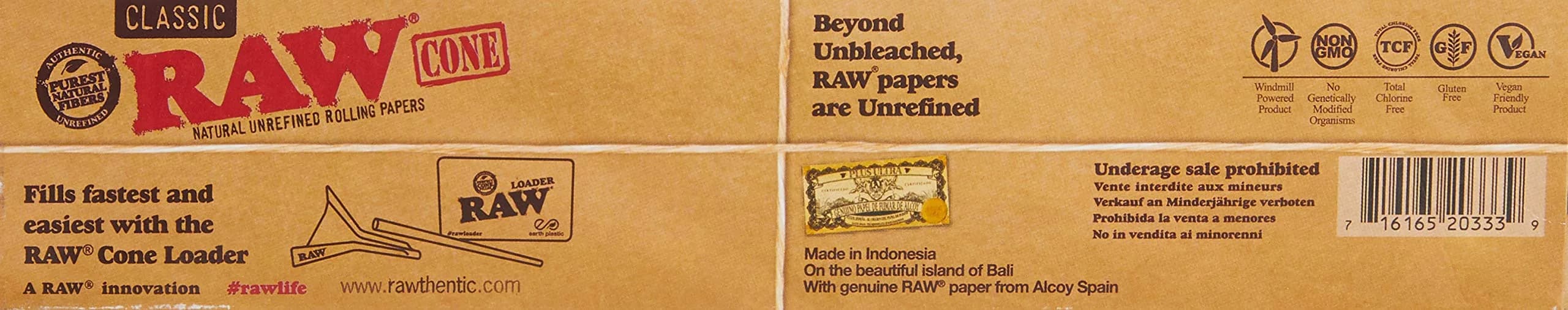 RAW Classic Natural Unrefined Pre Rolled Cones Lean Size 110mm x 7mm | 20 Cones Per Pack, Unbleached - view 4