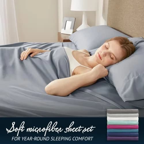 Comfort Spaces Microfiber Deep Pocket Full Sheet Set 4 pcs Aqua | 14-inch Pocket Depth, Solid Color thumbnail 6