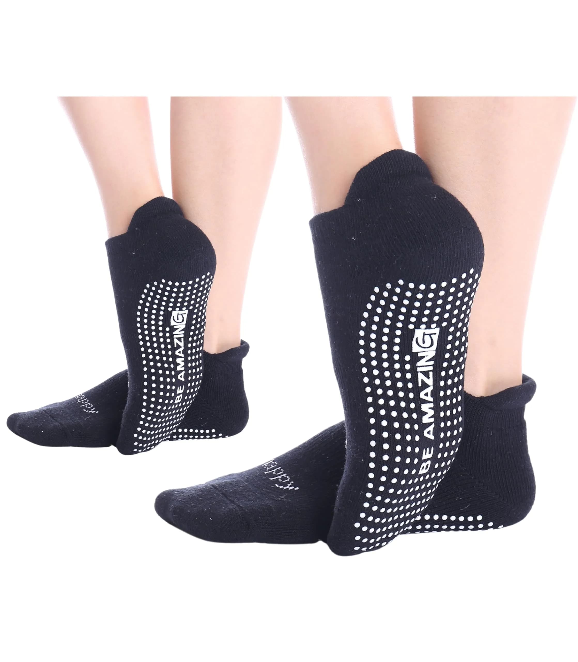 Live Happy Be Healthy Non-slip Pilates Socks with Grips for Women, 2 Pairs, Black | Toeless, Ankle Length, Grip Socks