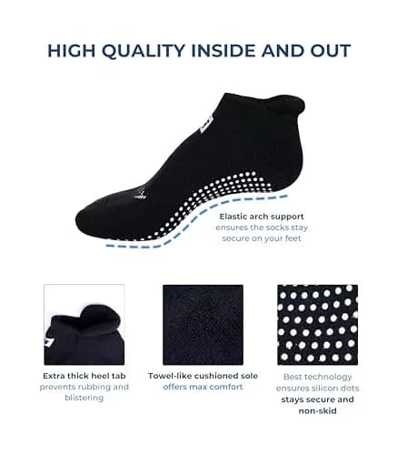Live Happy Be Healthy Non-slip Pilates Socks with Grips for Women, 2 Pairs, Black | Toeless, Ankle Length, Grip Socks thumbnail 4