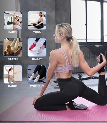 Live Happy Be Healthy Non-slip Pilates Socks with Grips for Women, 2 Pairs, Black | Toeless, Ankle Length, Grip Socks thumbnail 2