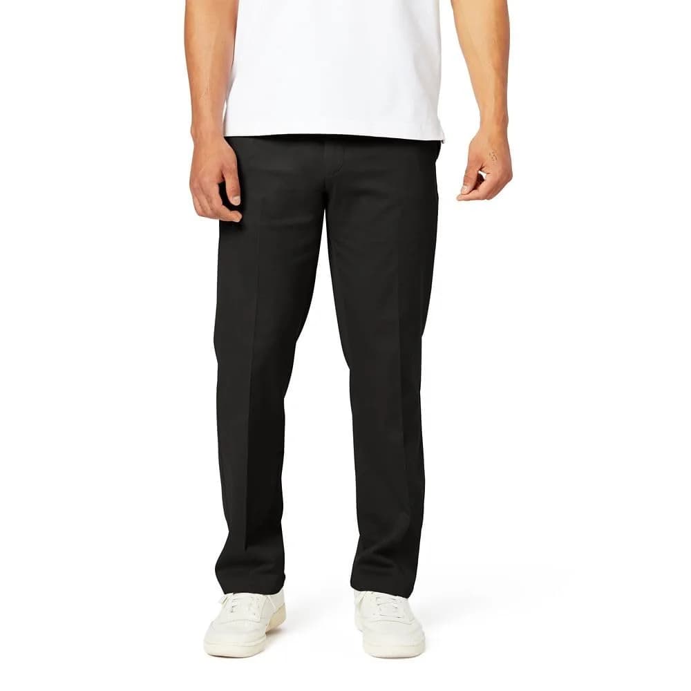 Dockers Men's Straight Fit Khaki Pants Black 32W x 30L | Wrinkle-Free, Stretch Comfort