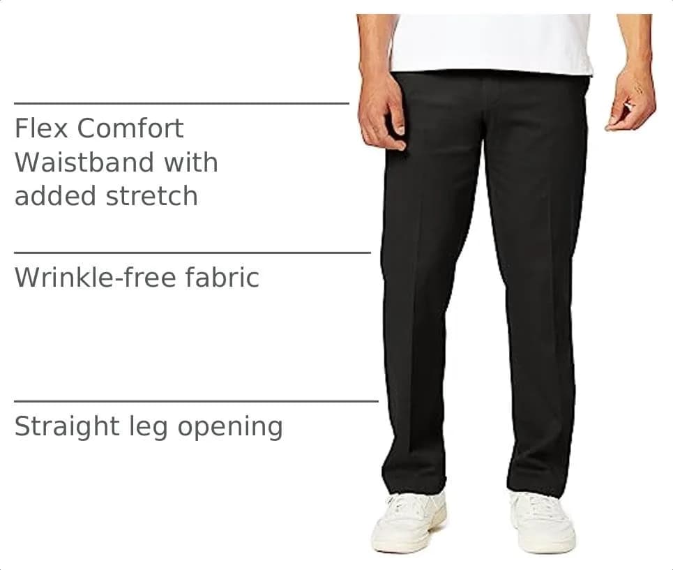 Dockers Men's Straight Fit Khaki Pants Black 32W x 30L | Wrinkle-Free, Stretch Comfort thumbnail 4
