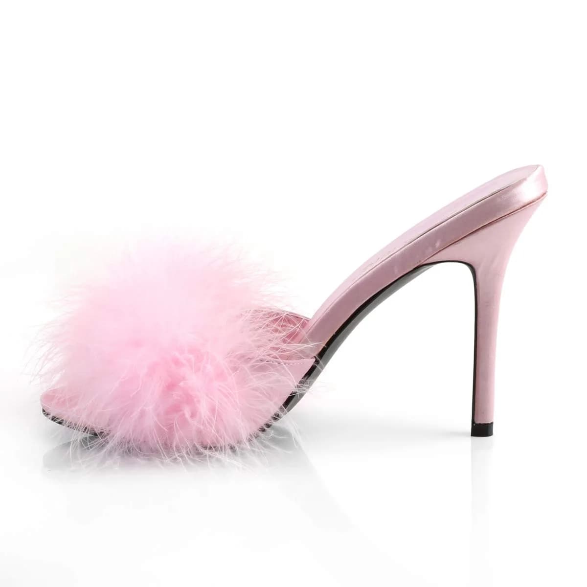 Fabulicious Women's Classique-01F Marabou Slipper | 4" Heel, Pink PU, Open Toe, Rubber Sole thumbnail 3