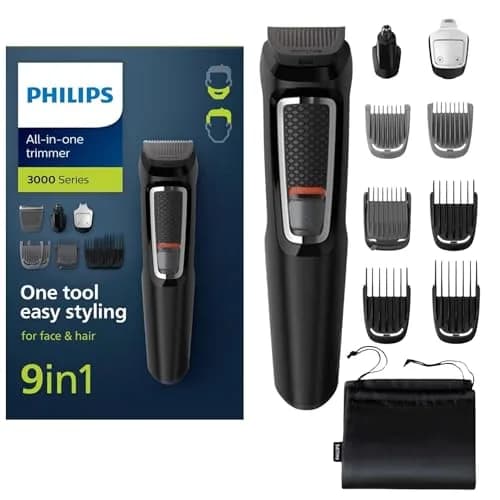 Philips Norelco Multigroom 3000 MG3740 All-in-One Trimmer with 13 Pieces | 60-Minute Runtime — Black/Silver