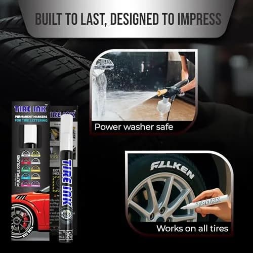 Tire Ink White Tire Paint Pen - Waterproof Permanent Marker for Car Wheels | 0.5mm-0.9mm Chisel Tip | Made in Japan (Pack of 1) thumbnail 4