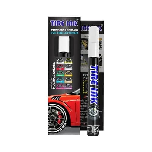 Tire Ink White Tire Paint Pen - Waterproof Permanent Marker for Car Wheels | 0.5mm-0.9mm Chisel Tip | Made in Japan (Pack of 1) thumbnail 1