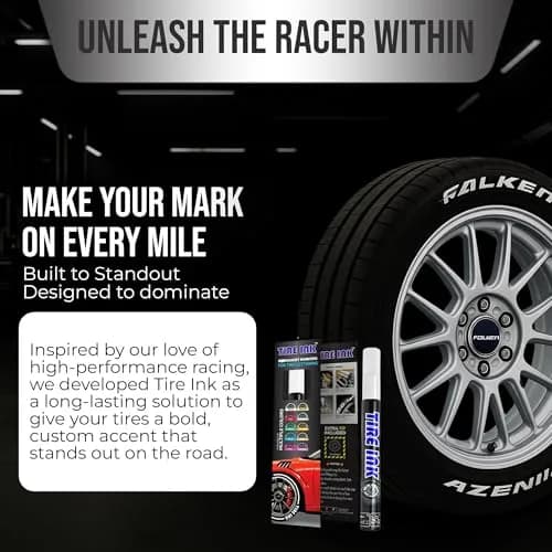 Tire Ink White Tire Paint Pen - Waterproof Permanent Marker for Car Wheels | 0.5mm-0.9mm Chisel Tip | Made in Japan (Pack of 1) thumbnail 2