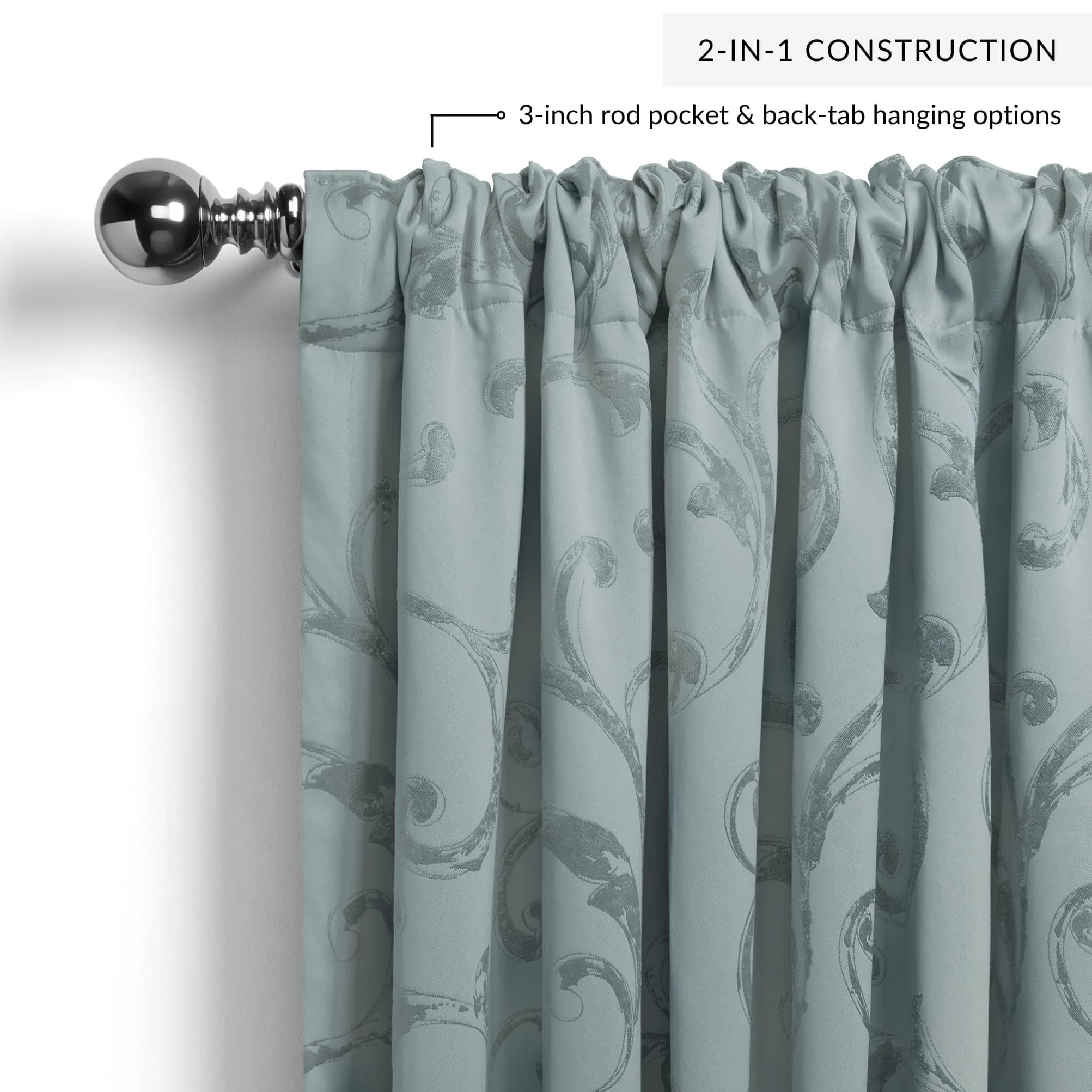 Threadmade Mia Jacquard Scroll Blackout Window Curtain, Blue - 52"W x 84"L | Elegant Jacquard Pattern with Sun-Blocking Power thumbnail 3