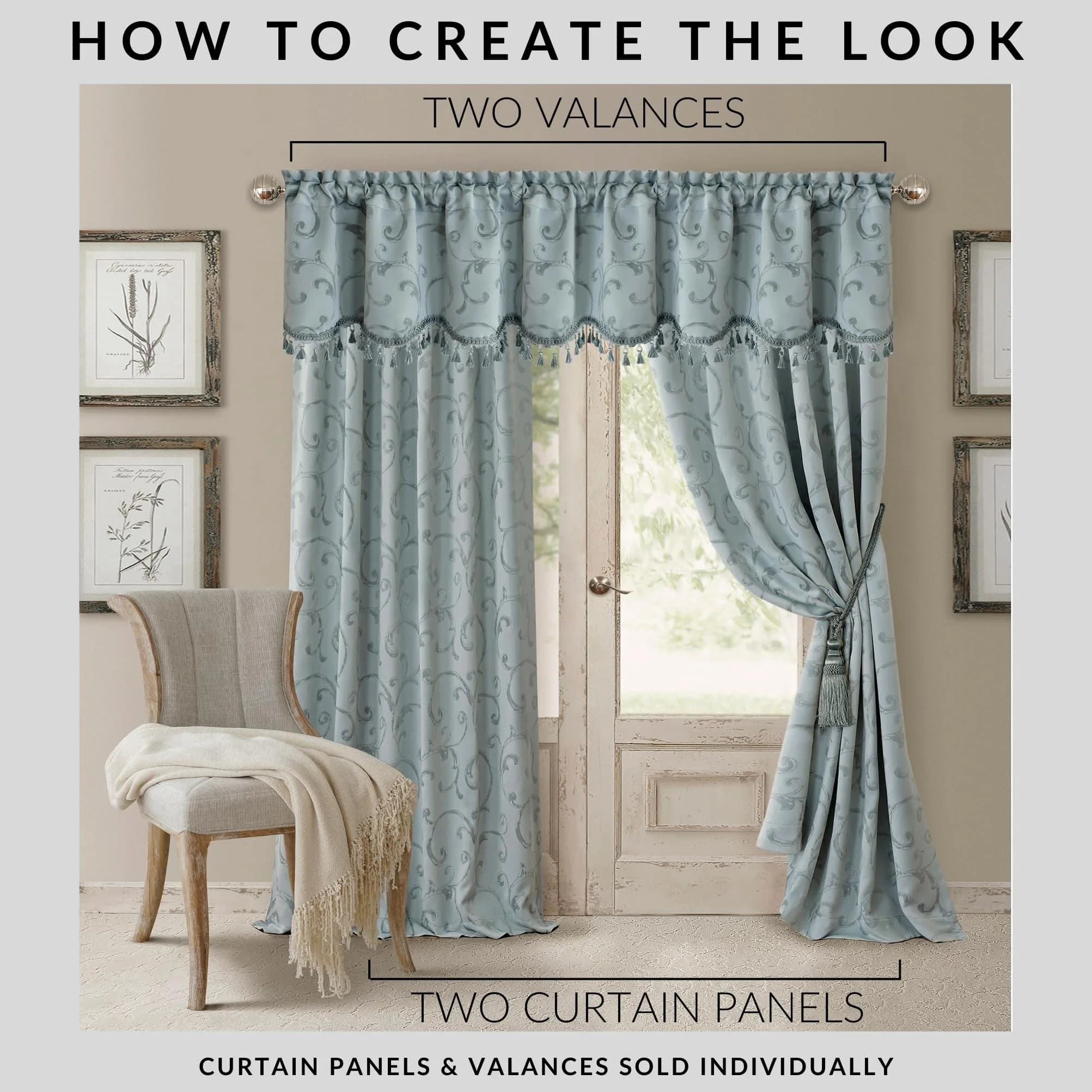 Threadmade Mia Jacquard Scroll Blackout Window Curtain, Blue - 52"W x 84"L | Elegant Jacquard Pattern with Sun-Blocking Power thumbnail 4