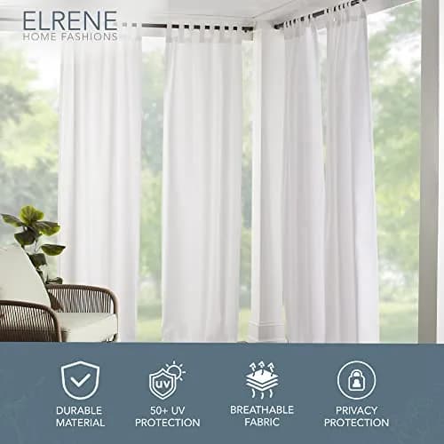Threadmade Matine Solid Tab Top Indoor/Outdoor Window Curtain, White - 52" W x 95" L | UV 50+ Sun & Privacy thumbnail 2