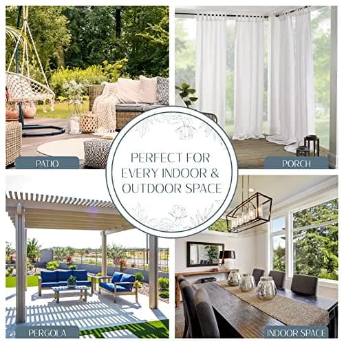 Threadmade Matine Solid Tab Top Indoor/Outdoor Window Curtain, White - 52" W x 95" L | UV 50+ Sun & Privacy thumbnail 3