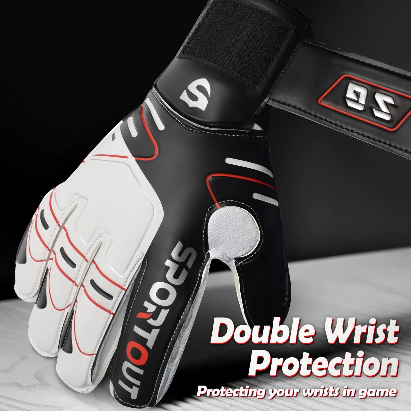 Sportout Black Goalkeeper Gloves Size 8 | Strong Grip & Finger Protection - view 5