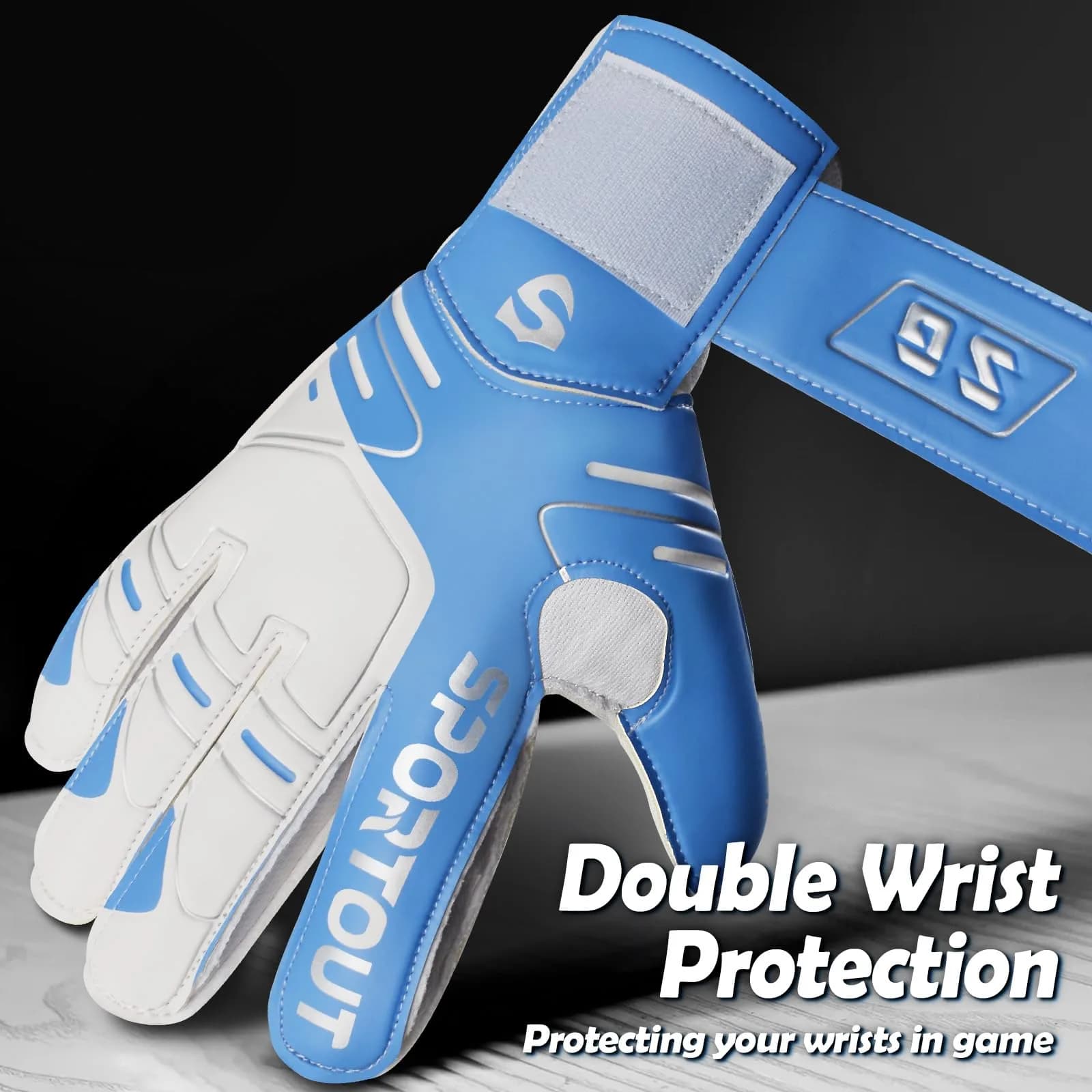 Sportout Goalkeeper Gloves Size 8 Blue | Strong Grip & Finger Protection for Toughest Saves - view 5