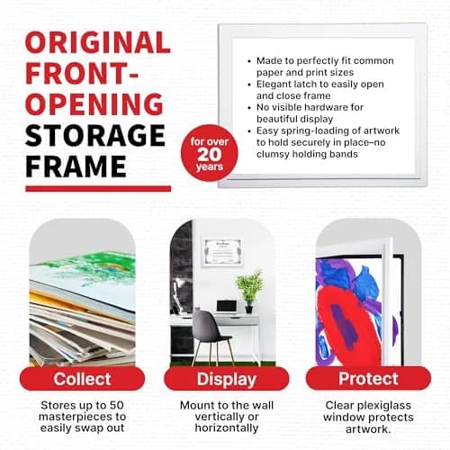 Dynamic Frames Li’l Davinci Front-Open 2-Pack Kids Art Frames, Wooden for 18x24 Artwork, Certificates, Store up to 50, White thumbnail 3