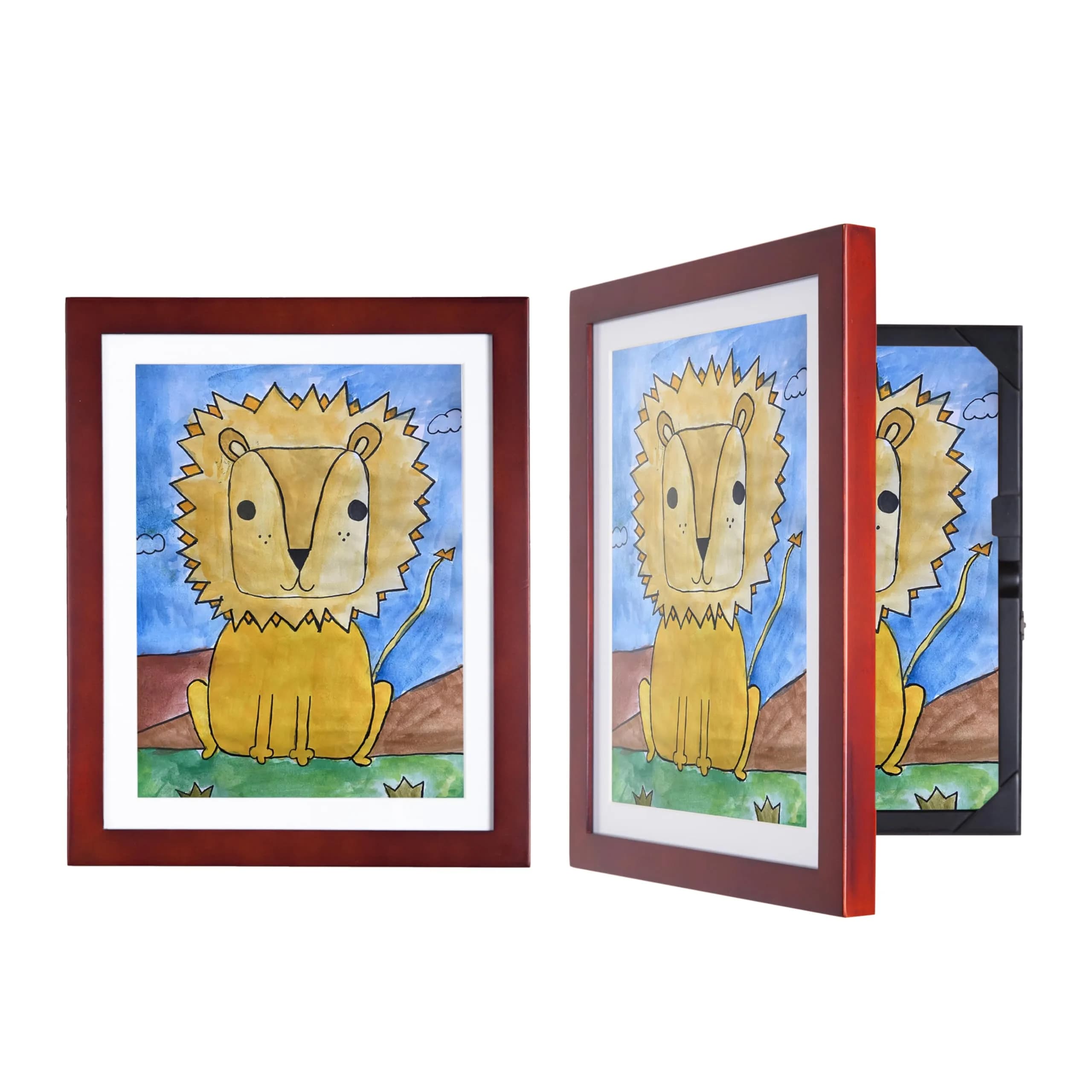 Dynamic Frames Li’l Davinci Front-Open 2-Pack Kids Art Frames, Wooden for 18x24 Artwork, Certificates, Store up to 50, White — Cherry / 9x12"