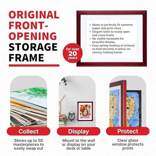 Dynamic Frames Li’l Davinci Front-Open 2-Pack Kids Art Frames, Wooden for 9x12 Artwork, Store up to 50, Cherry thumbnail 3
