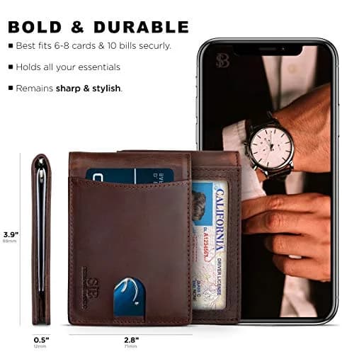 SERMAN BRANDS RFID Blocking Slim Bifold Leather Wallet for Men with Money Clip | Minimalist Front Pocket Design thumbnail 5