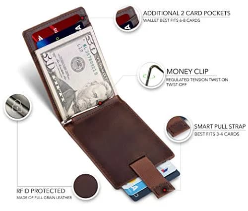 SERMAN BRANDS RFID Blocking Slim Bifold Leather Wallet for Men with Money Clip | Minimalist Front Pocket Design thumbnail 3