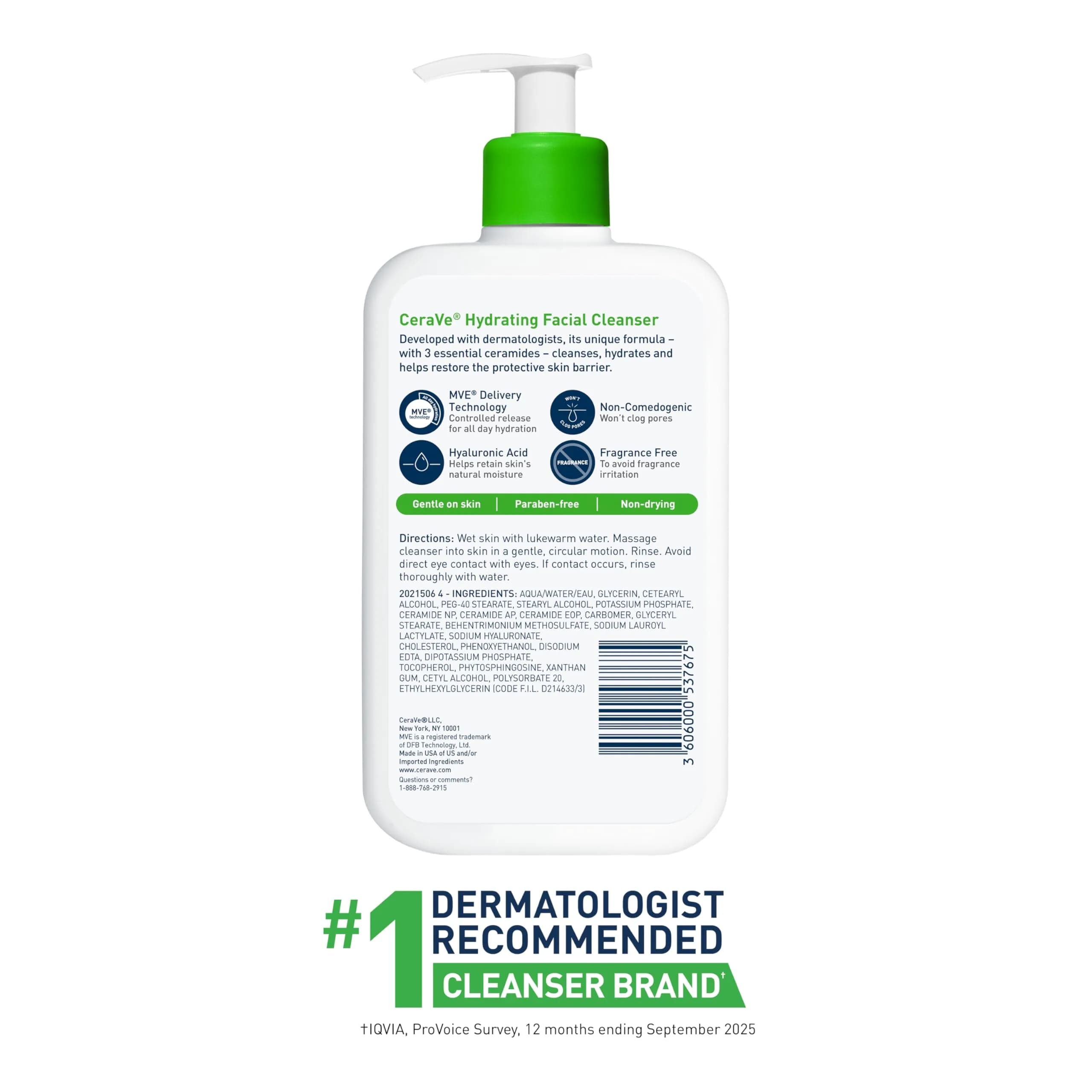 CeraVe Hydrating Cleanser with Hyaluronic Acid & Ceramides, Face Wash for Dry Skin, 473ml (16 Fl Oz) - view 7