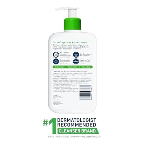 CeraVe Hydrating Cleanser with Hyaluronic Acid & Ceramides, Face Wash for Dry Skin, 473ml (16 Fl Oz) thumbnail 7