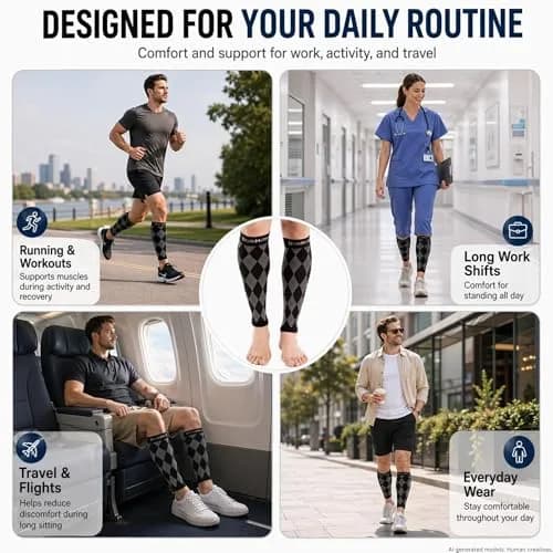 Doc Miller Calf Compression Sleeves 20-30 mmHg | Argyle Pattern, Unisex, Lightweight & Breathable thumbnail 4