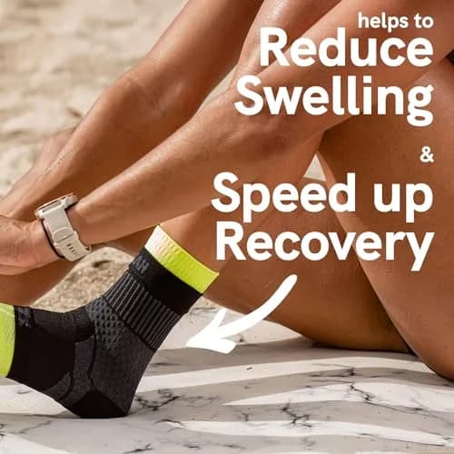 Zensah Ankle Support - Compression Ankle Brace for Running, Soccer, Volleyball | Neon Yellow, Large thumbnail 6