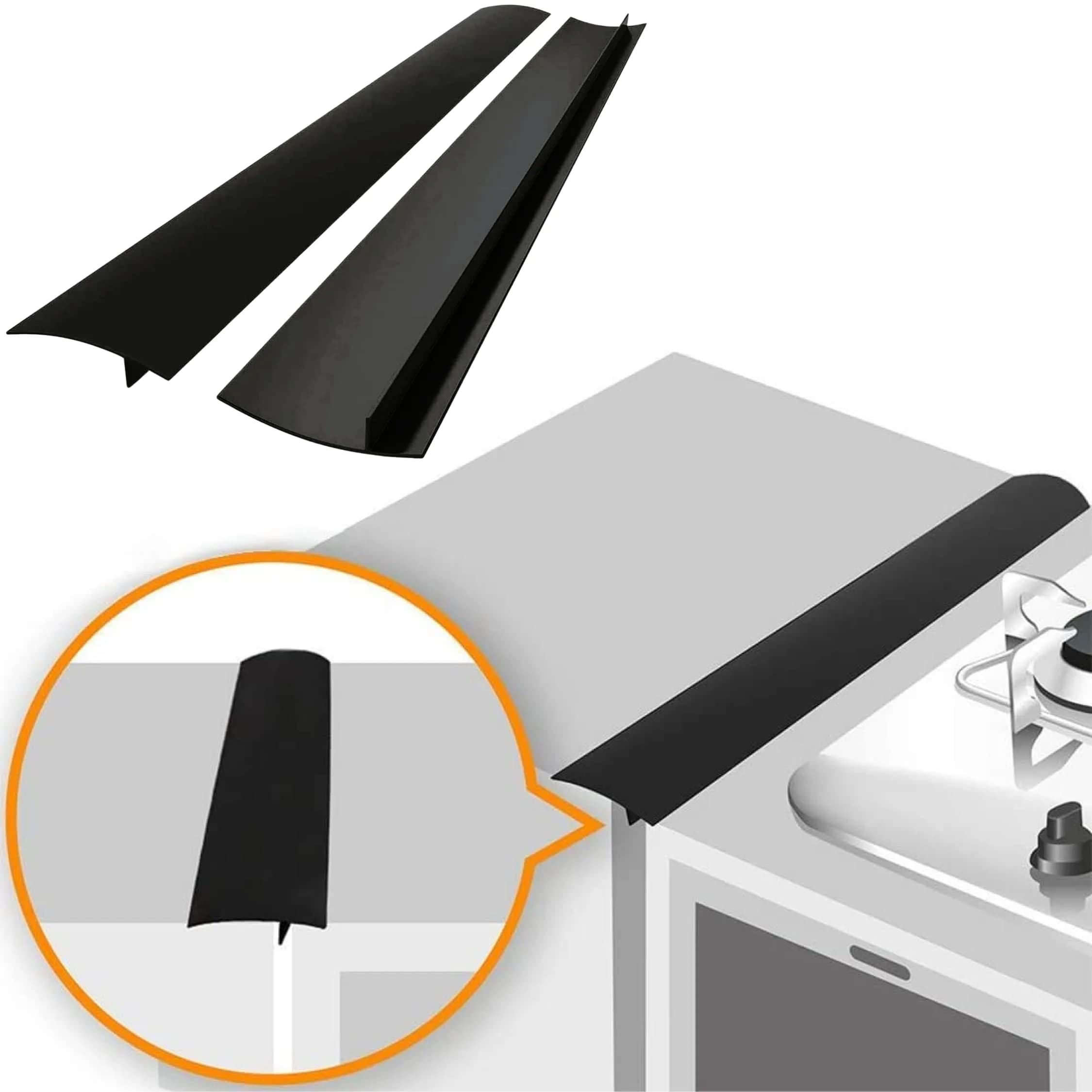 Linda's Essentials Black 2 Pack Silicone Stove Gap Covers 53.34cm (21 Inches) | Seals Gaps Between Stovetop and Counter - main product image