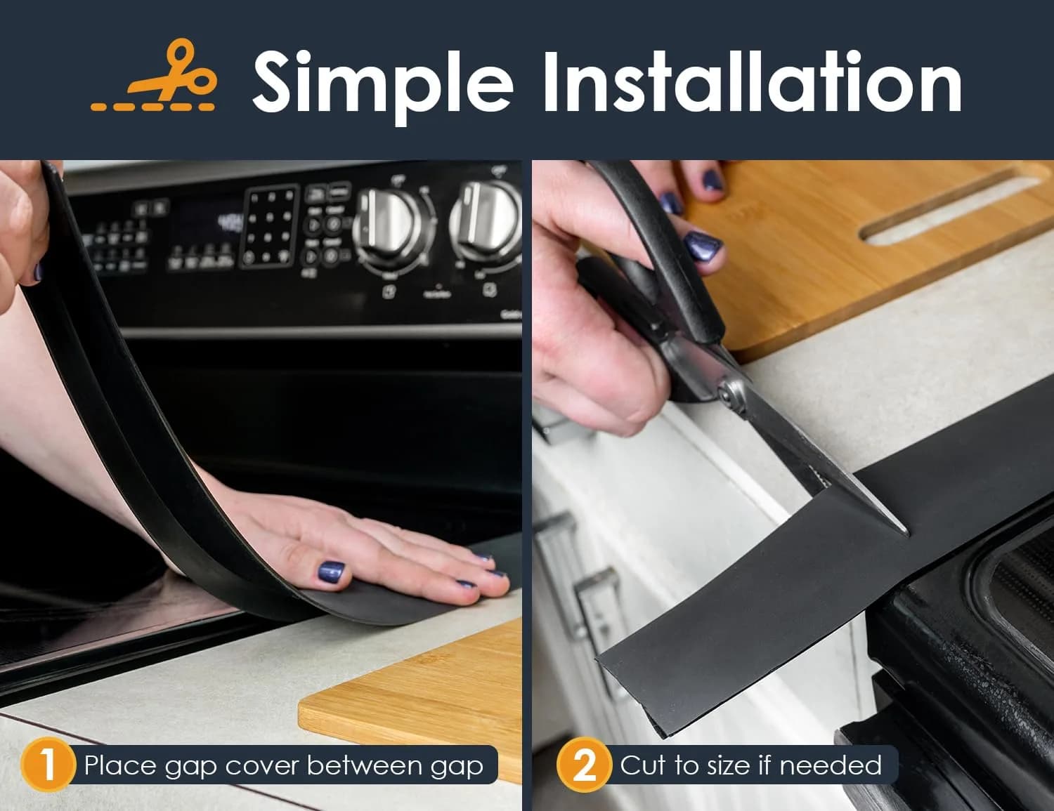 Linda's Essentials Black 2 Pack Silicone Stove Gap Covers 53.34cm (21 Inches) | Seals Gaps Between Stovetop and Counter - view 6