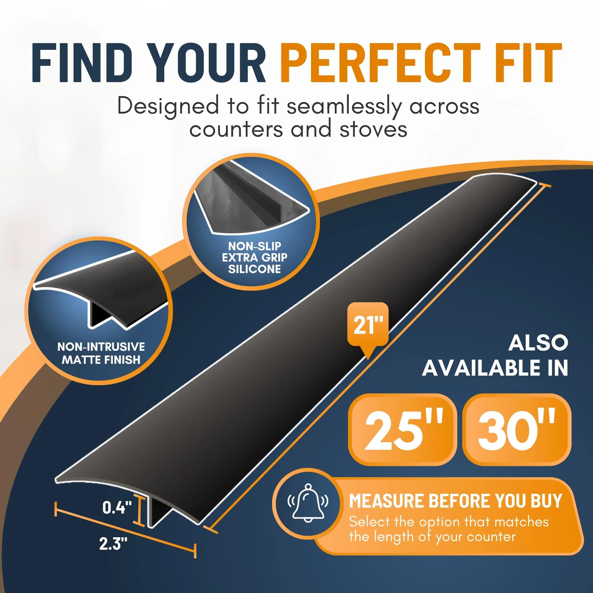 Linda's Essentials Black 2 Pack Silicone Stove Gap Covers 53.34cm (21 Inches) | Seals Gaps Between Stovetop and Counter - view 2