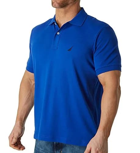 Nautica Men's Classic Fit Short Sleeve Solid Soft Cotton Polo Shirt, Bright Cobalt (Medium) | Breathable, Easy-Care Cotton thumbnail 1