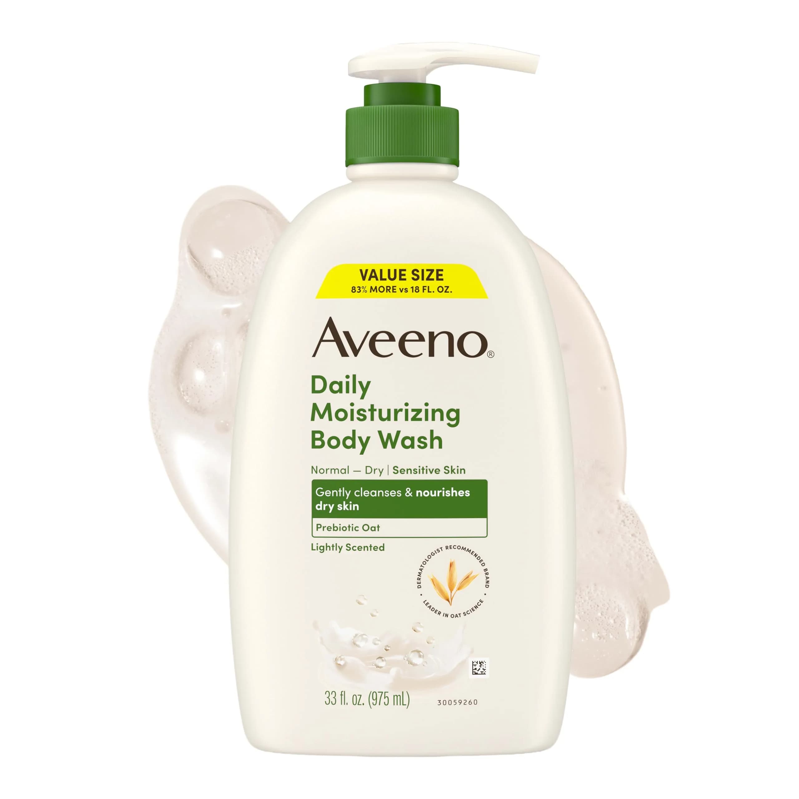 Aveeno Daily Moisturizing Body Wash for Normal to Dry Skin, Sensitive Formula with Prebiotic Oat, Gently Cleanses Dry Skin, Lightly Scented Body Wash for Women and Men, Value Size 33 fl. Oz - main product image