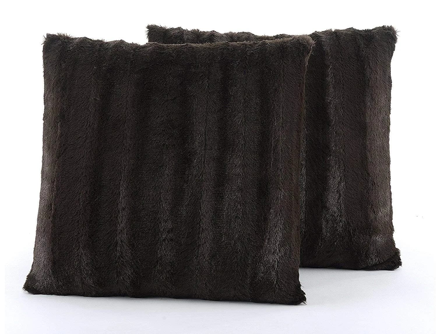 Cheer Collection Faux Fur Throw Pillows 18”x18” | Plush Accent Pillows for Couch & Bed in Chocolate