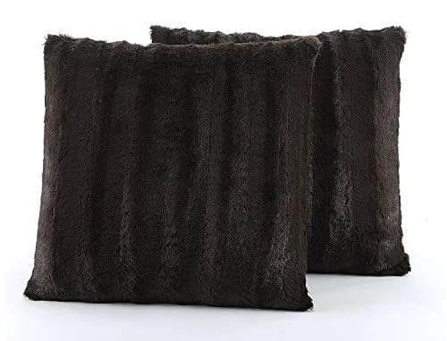 Cheer Collection Faux Fur Throw Pillows 18”x18” | Plush Accent Pillows for Couch & Bed in Chocolate thumbnail 1