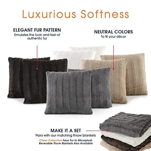 Cheer Collection Faux Fur Throw Pillows 18”x18” | Plush Accent Pillows for Couch & Bed in Chocolate thumbnail 5