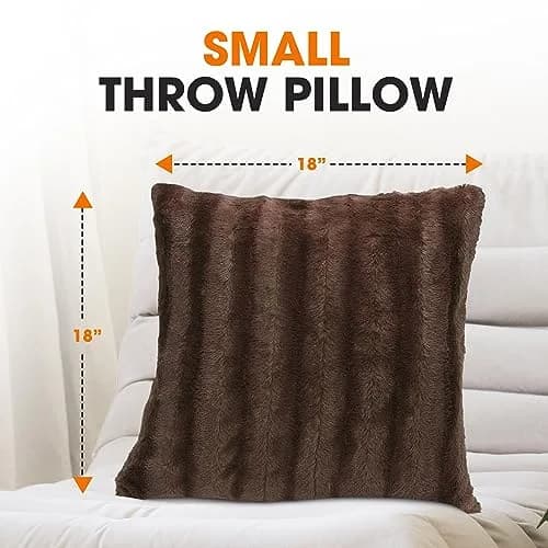 Cheer Collection Faux Fur Throw Pillows 18”x18” | Plush Accent Pillows for Couch & Bed in Chocolate thumbnail 3